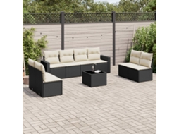Vidaxl 9 Pcs Conjunto De Sofás P/ Jardim C/ Almofadões Vime Pe Preto