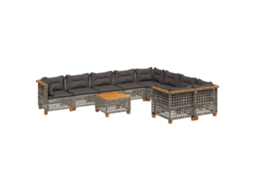 Maison Exclusive - 10 Pcs Conjunto Sofás De Jardim C/ Almofadões Vime Pe Cinzento