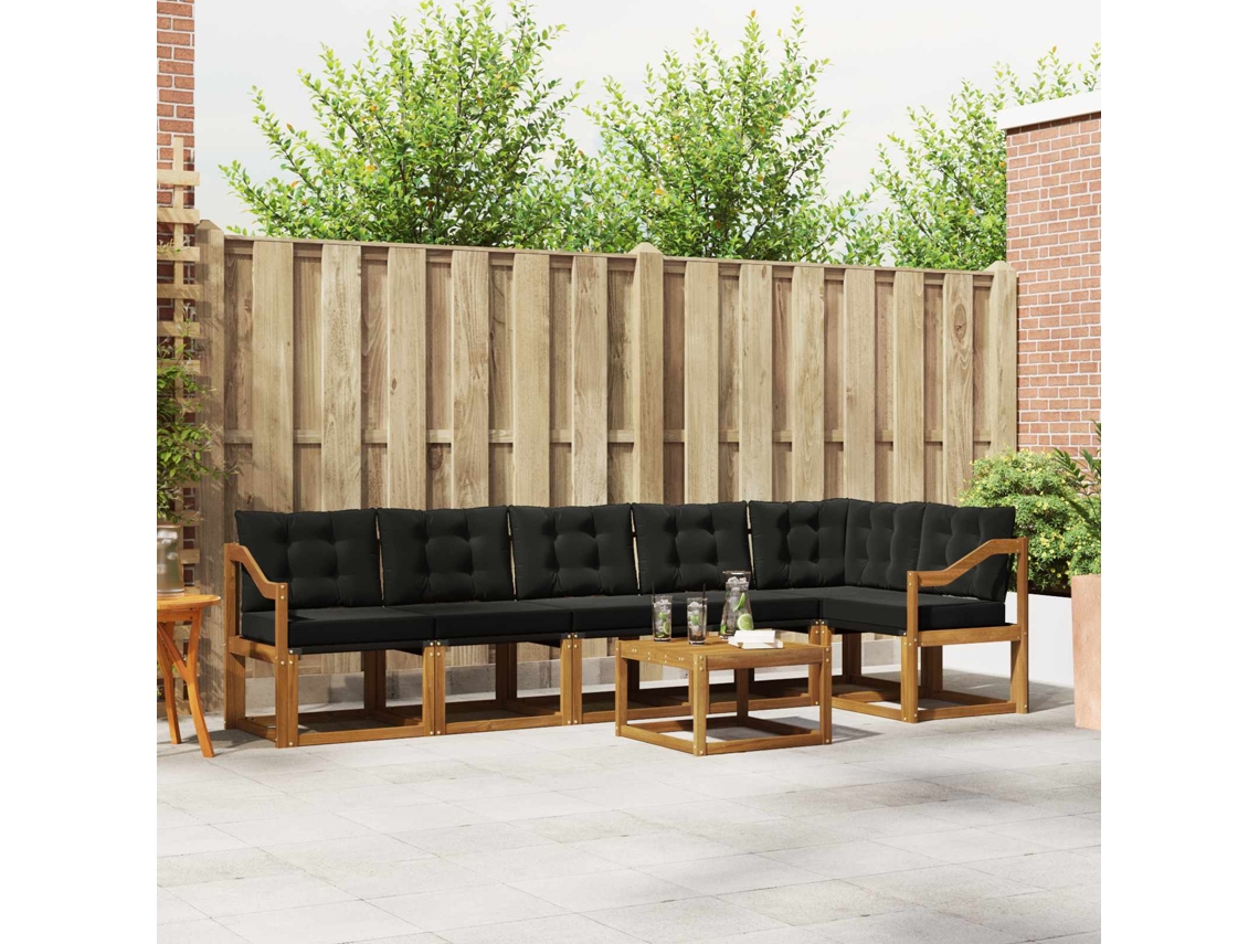 Vidaxl Conjunto De Sofás Para Exterior 7 Pcs Natural E Preto