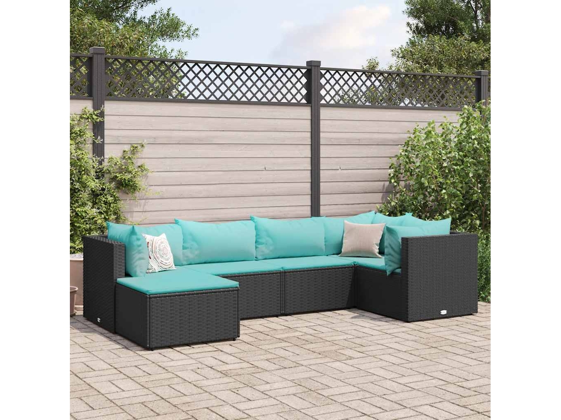 Vidaxl 6 Pcs Conjunto Lounge De Jardim C/ Almofadões Vime Pe Preto