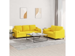 Vidaxl 2 Pcs Conjunto De Sofás Com Almofadas Tecido Amarelo-claro