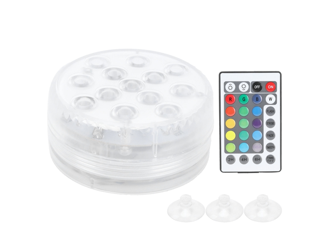 Lâmpada Led para Piscina Rgb 16 Cores Ip68 com Controle Remoto 21 Teclas e Ventosas de Iman | S/MARCA