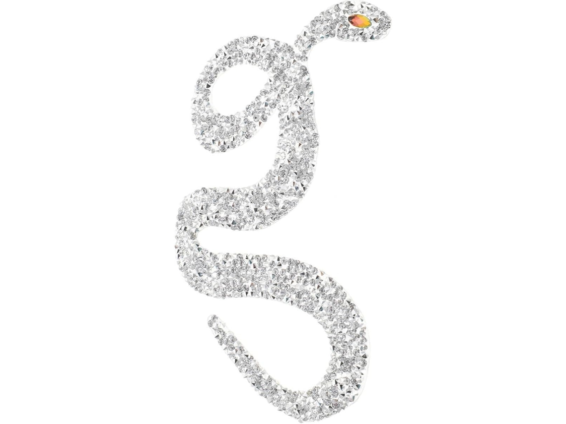 Aplique Termocolante Decorativo Bordado de Cobra com Base Autoadesiva em Resina. Prateado Elegante CHABERLU