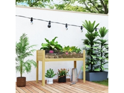 Canteiro Com Paredes Em Acrílico, Canteiro Elevado Para Ervas Com Drenagem, Recipiente Em Madeira Resistente, Jardim E Varanda, 110×50×80cm Natural