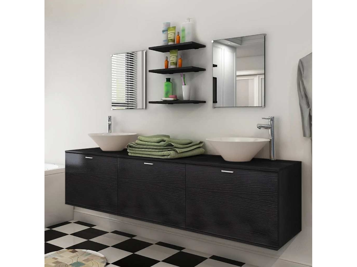 Vidaxl Móveis Casa De Banho 8 Pcs E Conjunto Lavatório Preto