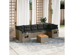 Vidaxl 8 Pcs Conjunto Sofás De Jardim C/ Almofadões Vime Pe Cinzento