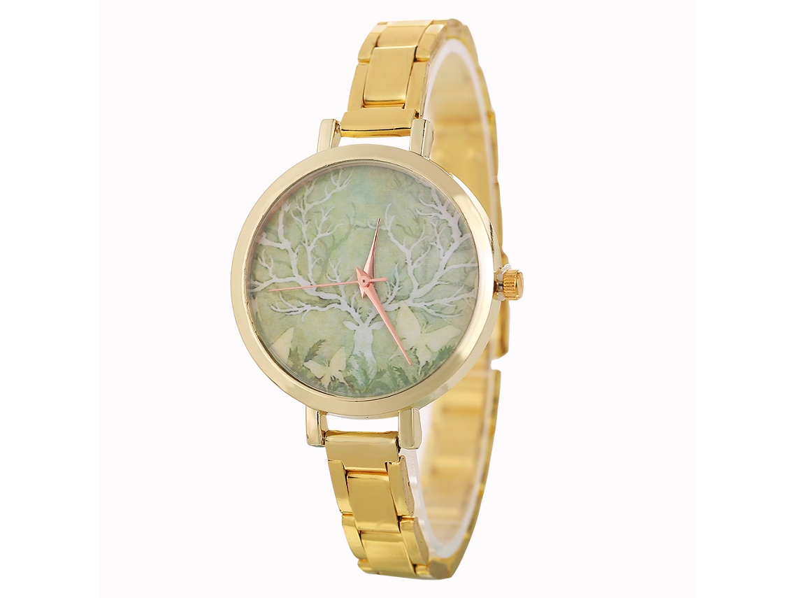 Relógio de Pulso Casal de Luxo Analógico Quartzo Liga Dourado Pulseira de Aço