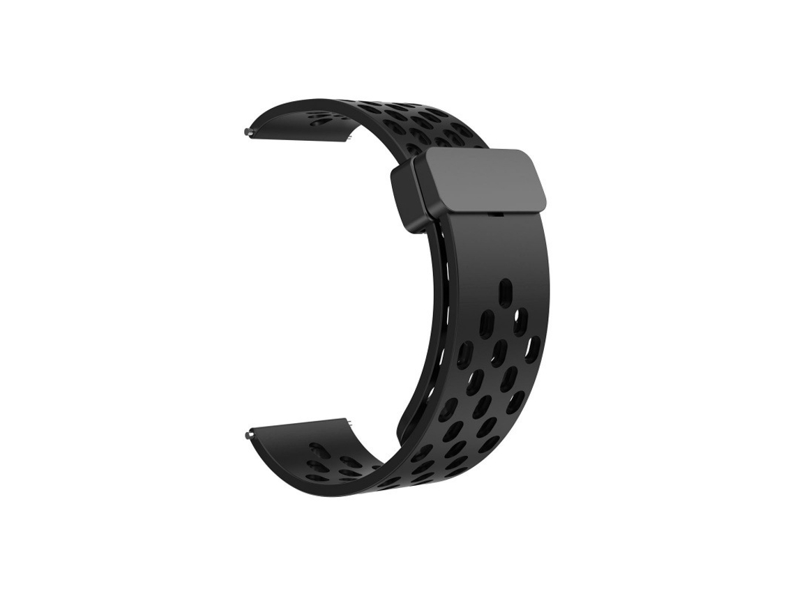 Pulseira magnética de silicone perfurado para Huawei GT5, Samsung Watch 6, Xiaomi S4, Band 9 Pro, Redmi Preta Com Fivela