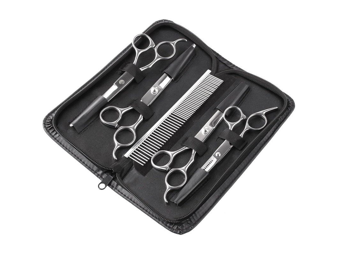 Kit De Tesouras Para Grooming De Cães 5 Em 1 Com Tesoura De Thinning E Pente Para Todos Os Cães