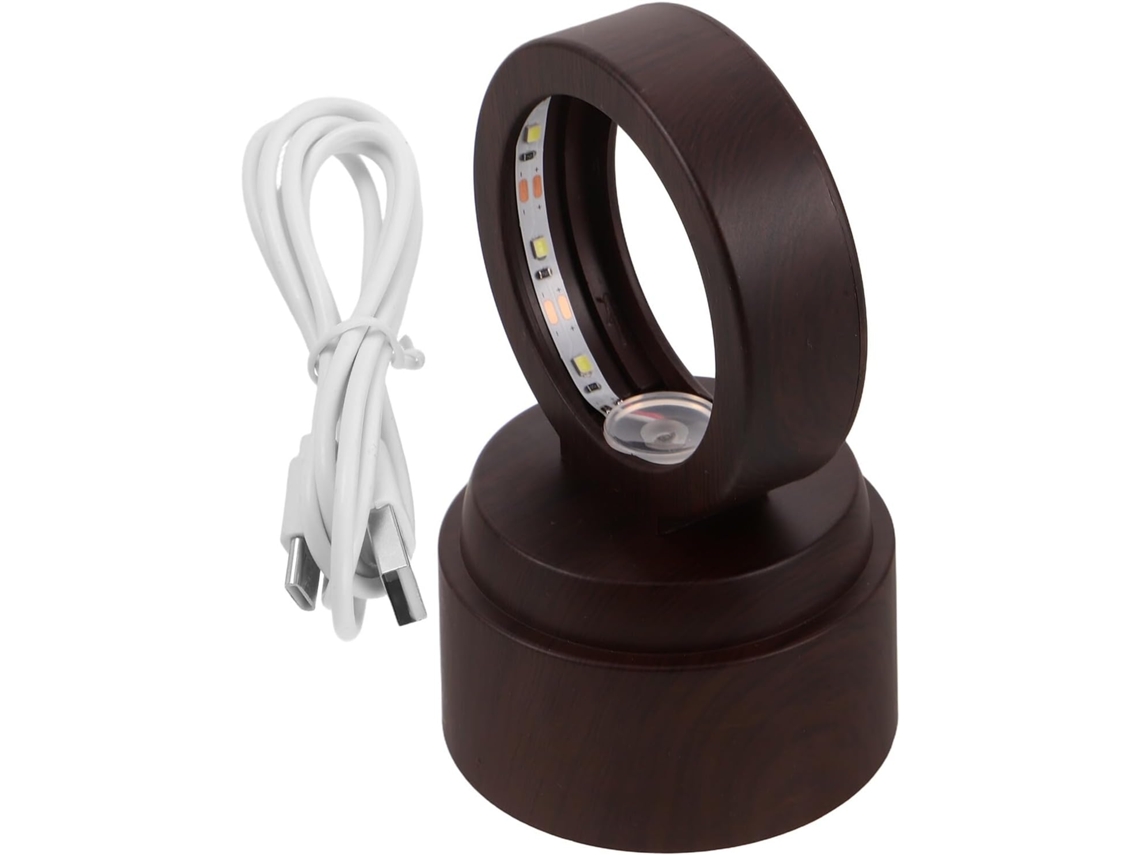 Base Redonda De Led Com Textura Madeira Simulada, Suporte Giratório Usb Para Esfera De Cristal 5, 5cm, Base Iluminada
