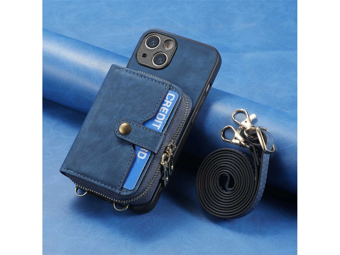 Lurelia Capa Carteira Com Zíper Para Iphone 16pro, Azul