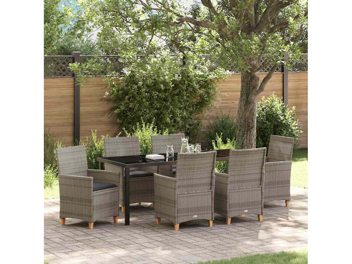 Vidaxl Conjunto De Jantar Para Jardim 7 Unid. Cinzeto Vime Pe