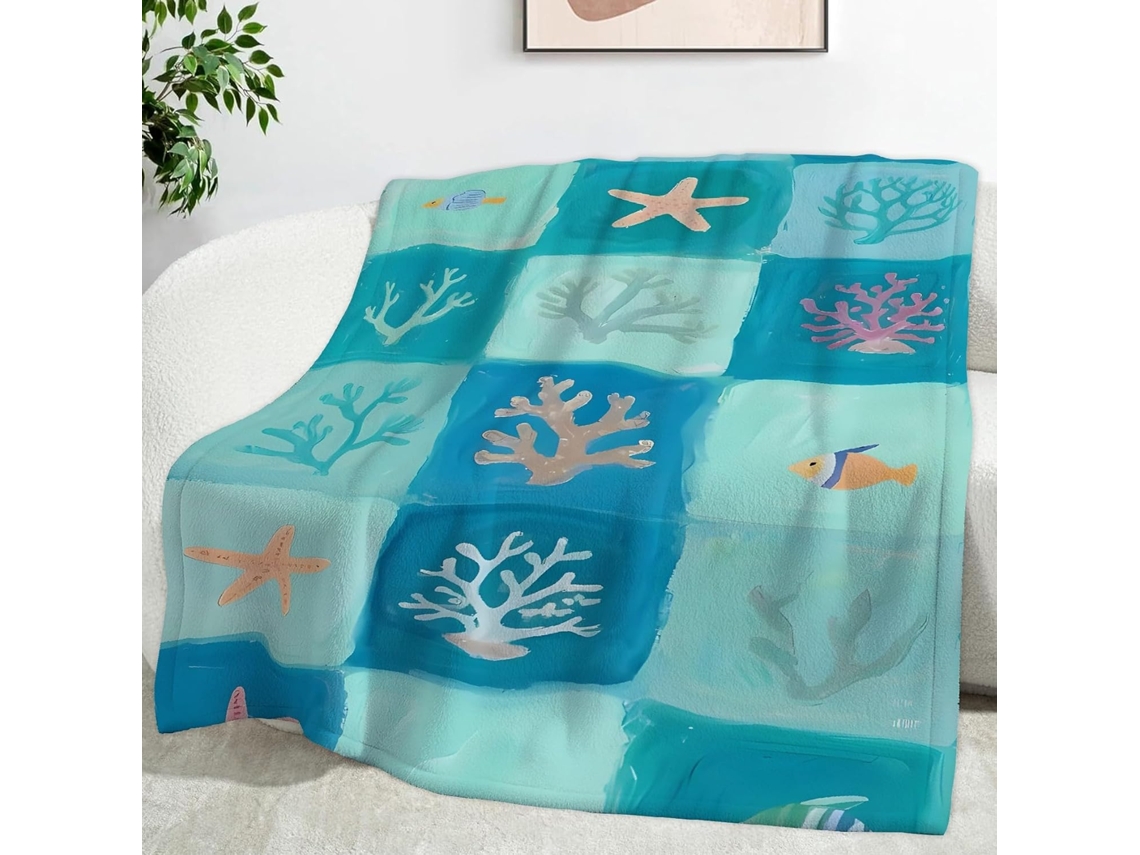 Manta de Algas Marinhas Oceano 180x200 Cm Flanela Multifuncional Macia e Aconchegante para Cama Cochilo no Esc