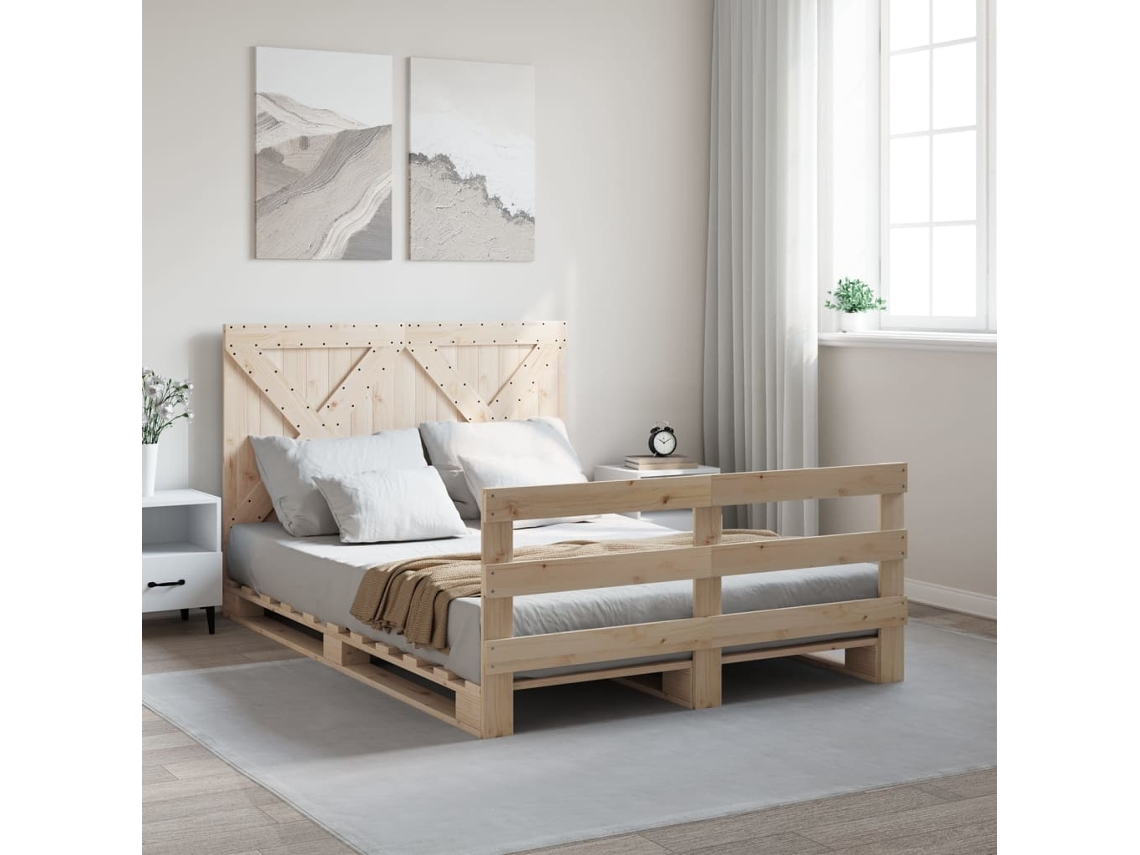Vidaxl Estrutura De Cama Com Cabeceira 140x200 Cm Pinho Maciço