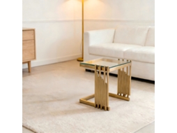 Mesa Auxiliar Quadrada Vidro Dourado 32cm Acabamento Luxo