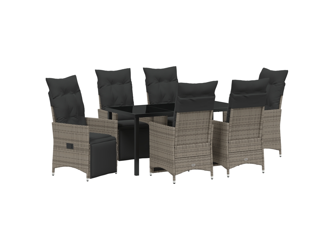 Conjunto 7 De Jantar De Jardim De Vidaxl Com Almofadas Cinza Polirratan