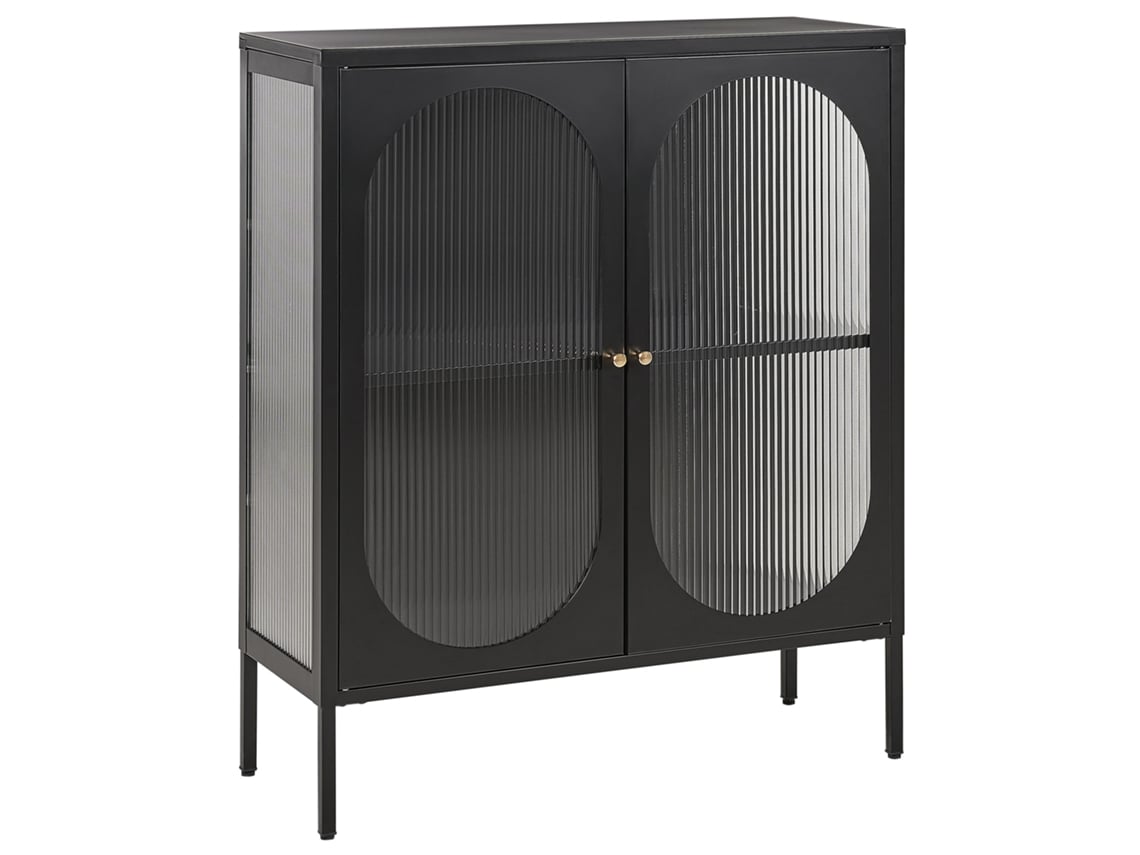 Aparador Vitrina Beliani Sarre De Acero Negro 90x35x111