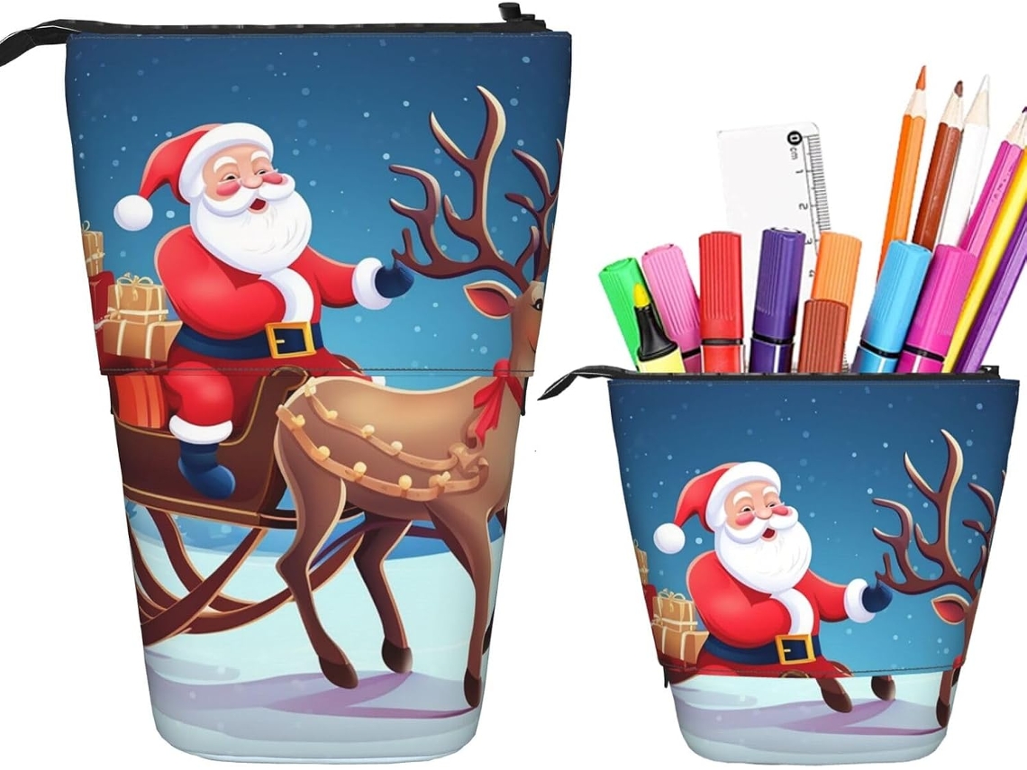 Case Trousse Crayons Télescopique Christmas Santa Deer Trousse Retractable Crayon Fournitures Debout