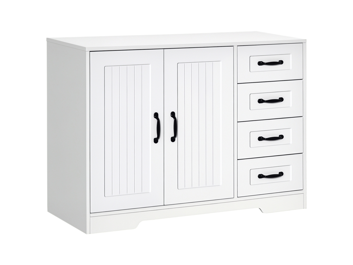 Armário lateral cômoda e aparador, 4 gavetas, 1 armário, 105x40x76cm, branco BTFORUS