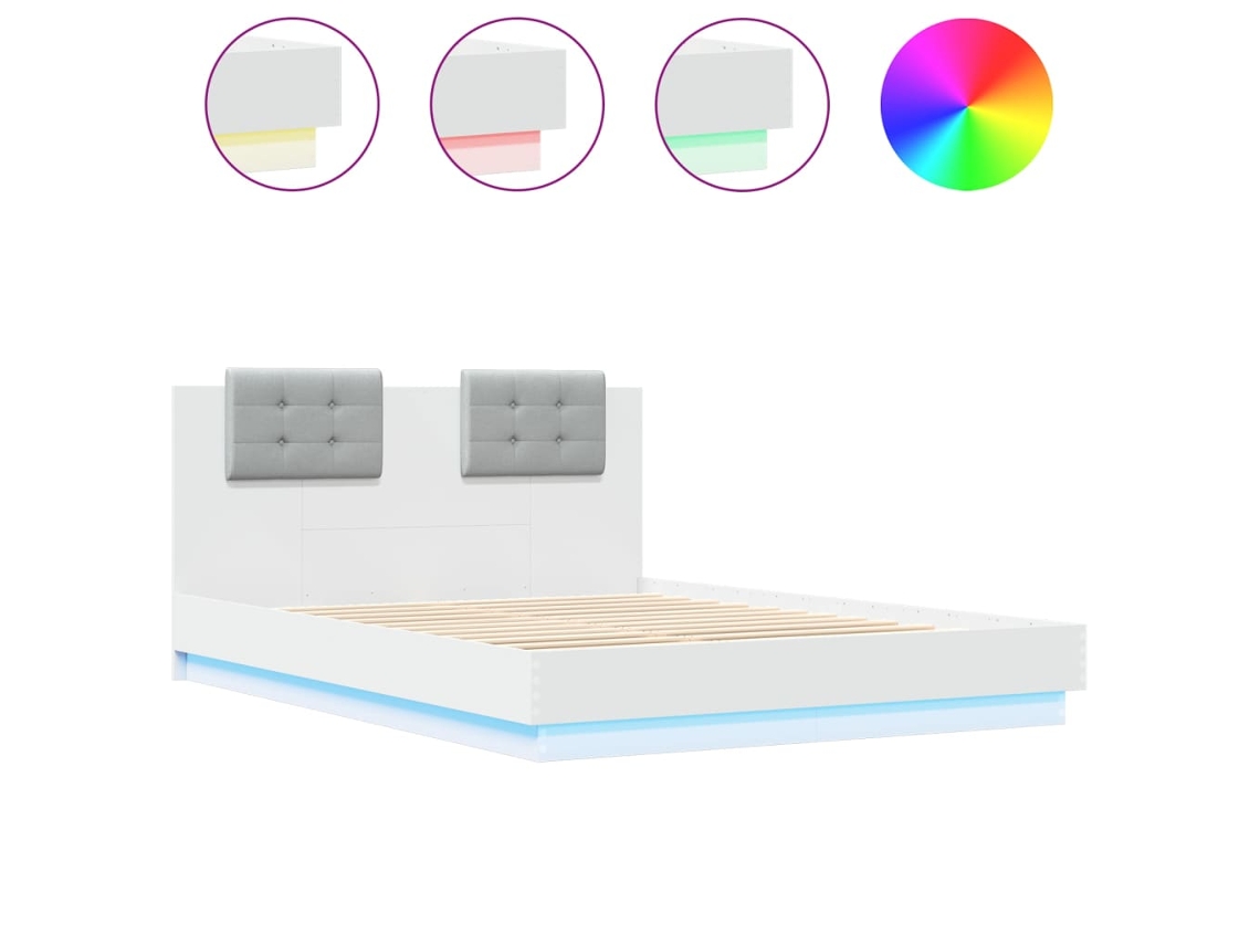 Estrutura de cama com cabeceira e luzes LED VIDAXL brancoED blanco VIDA X