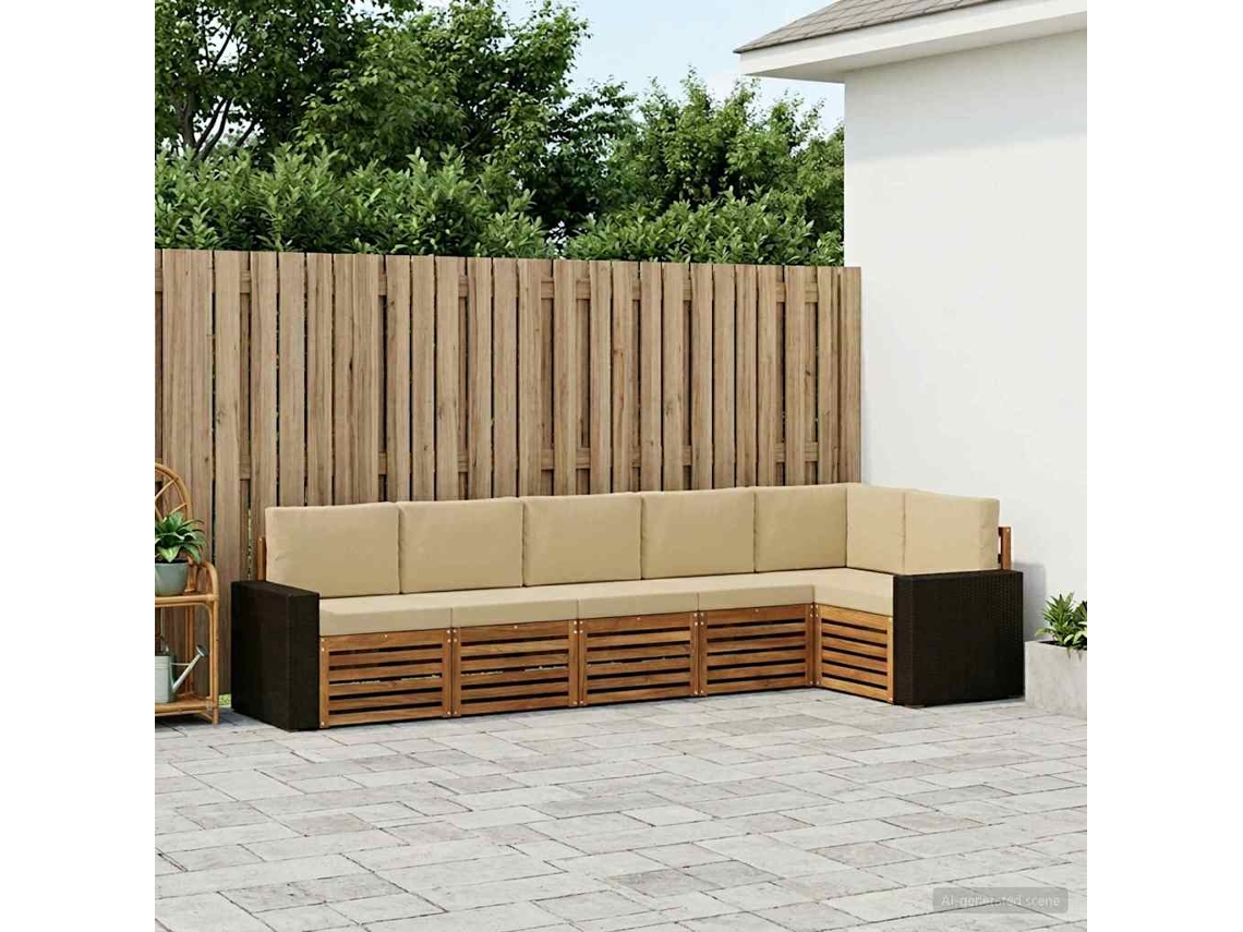 Vidaxl Conjunto De Sofá Sectional Com Almofada 6 Pcs Natural E Bege