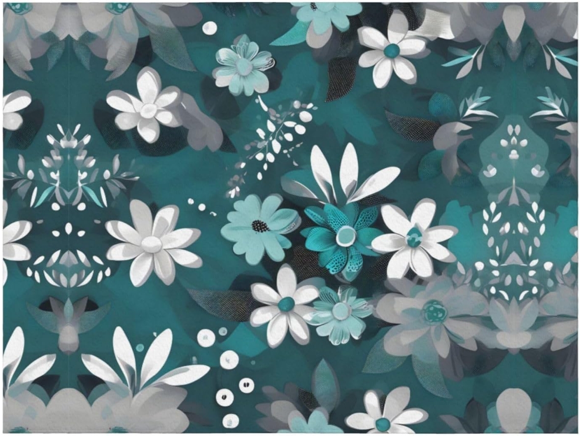 Manta de Flanela Ultramacia Phayah com Estampa Floral em Tons Azul petróleo e Branco Ideal para Sofá Cama Sala