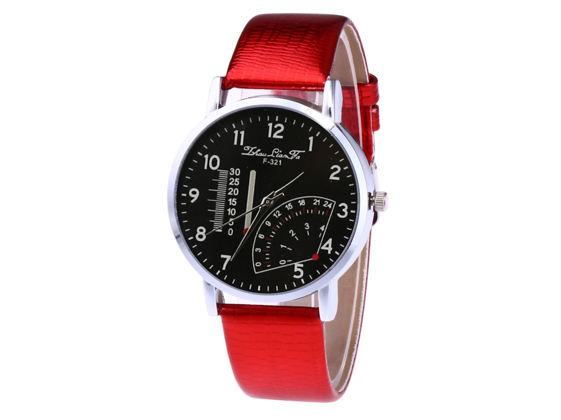 Reloj De Cuarzo Clásico Con Correa De Cuero Pu Para Mujer Y Hombre (rojo)