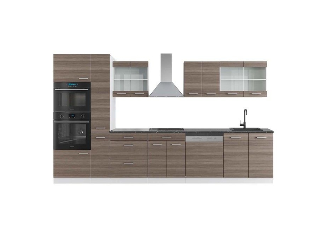 Linha de cozinha R-Line, 350 cm com armário alto, PT Antracite, cinza nobre/branco, Vicco