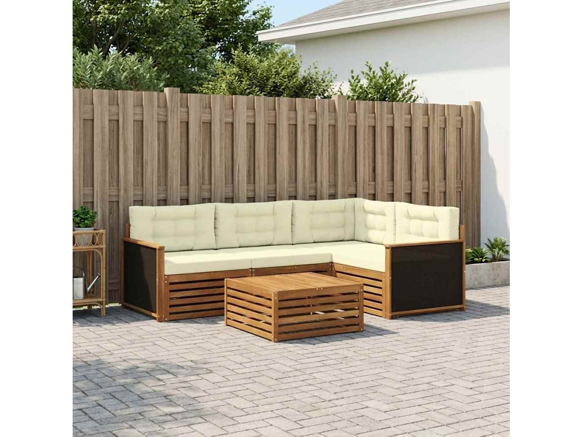 Vidaxl Conjunto De Sofás Para Exterior 5 Pcs Natural E Creme