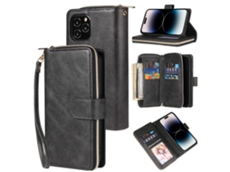 Capa Pega Para Iphone 15 Pele Sintética Anti-riscos Com Porta-cartões Preto