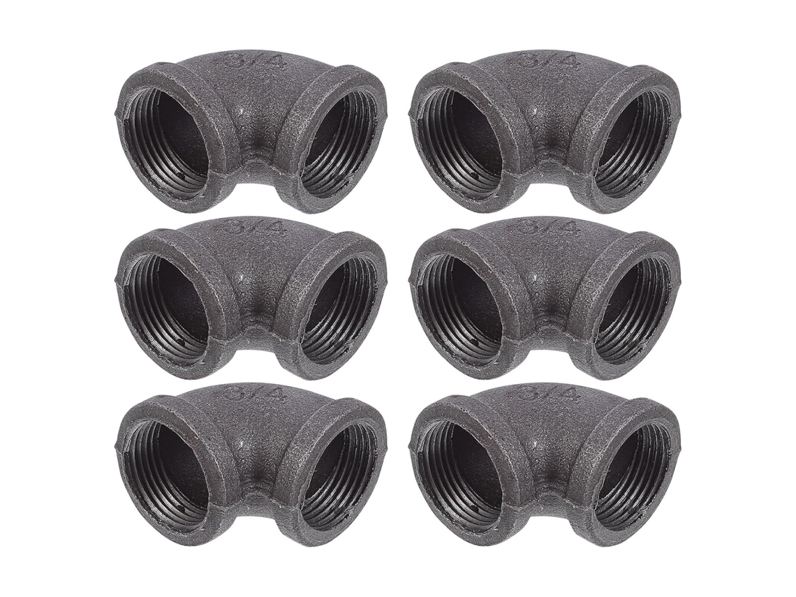 Cotovelo De Ferro Fundido Maleável 3/4" Dn20 Preto, Conjunto 6 Peças,