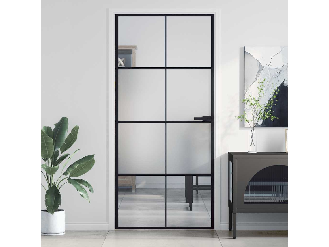 Vidaxl Porta Interior 93x201,5 Cm Vidro Temperado E Alumínio Preto