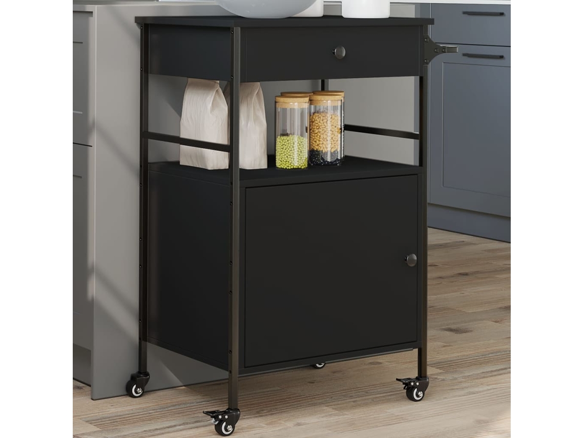 Vidaxl Carrinho De Cozinha 56x43x89,5 Cm Derivados De Madeira Preto