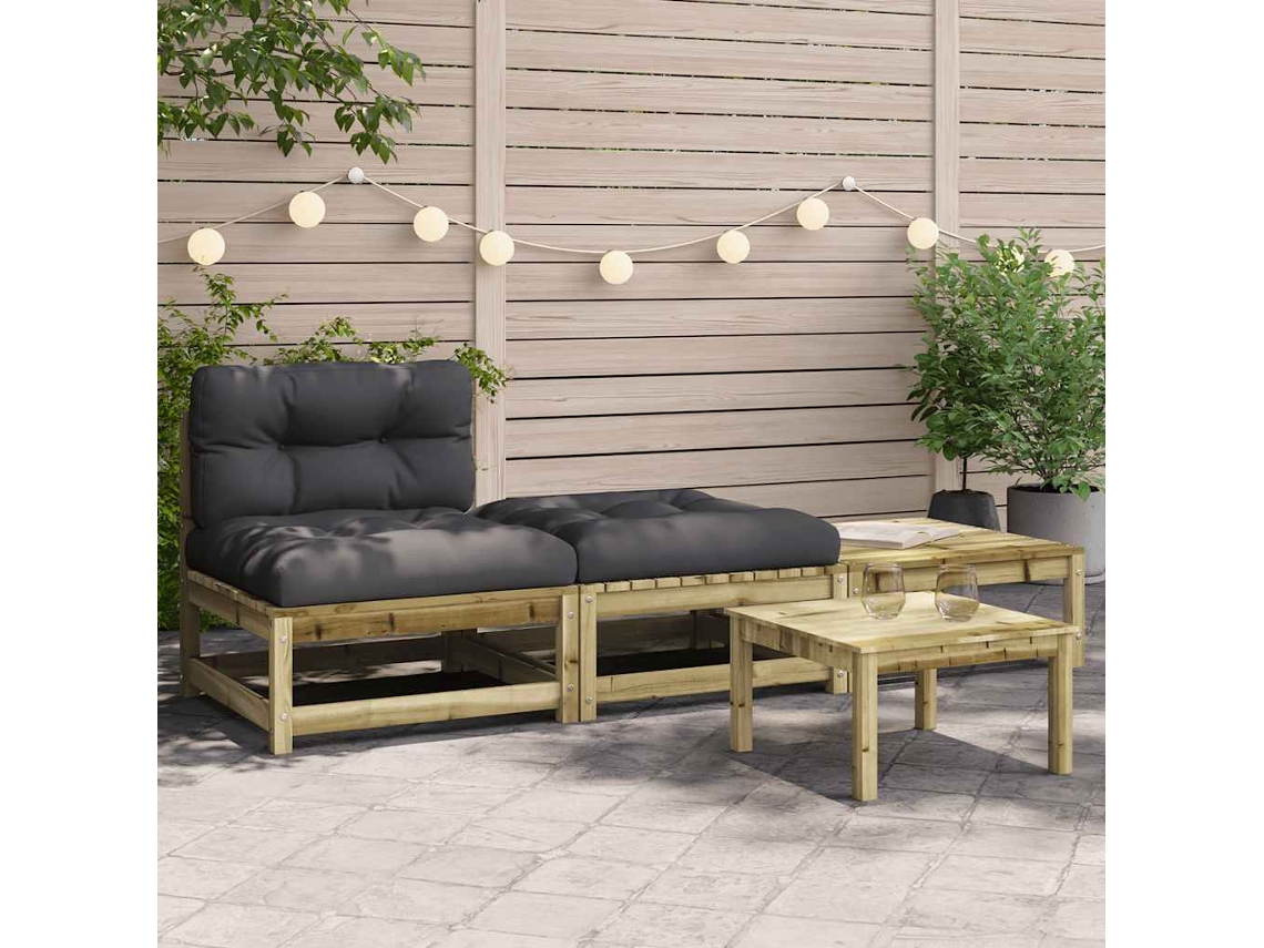 Vidaxl Sofá Sem Apoio De Braços P/ Jardim C/ Almofadões/apoios De Pés