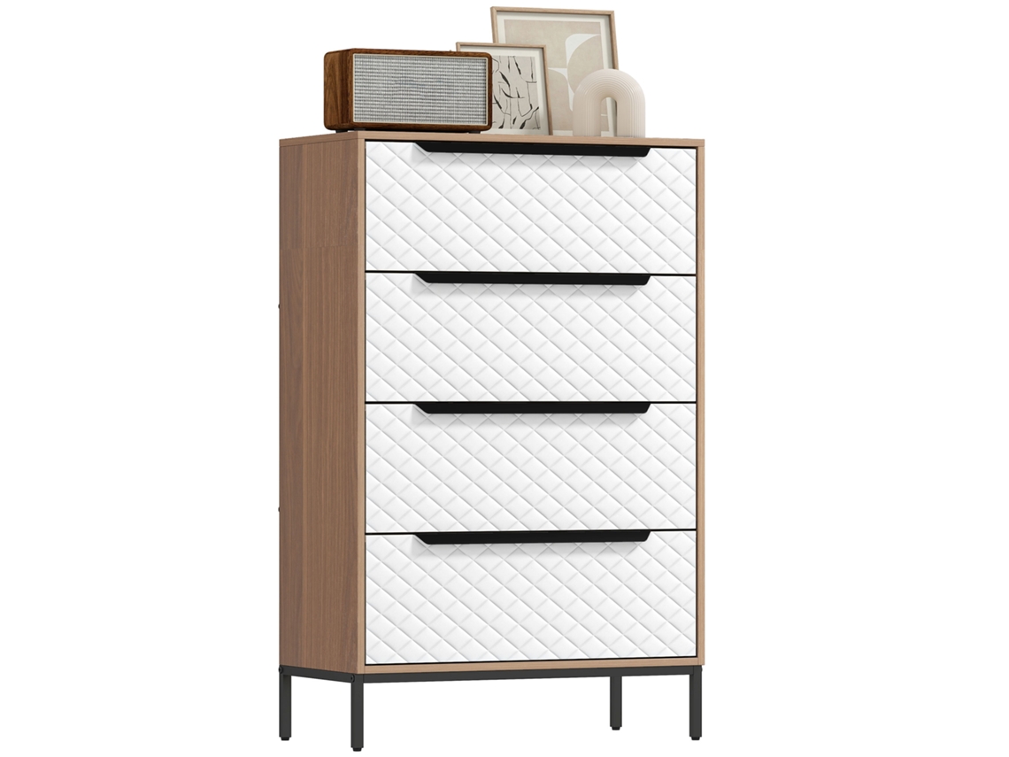 Cómoda BTFORUS com 4 gavetas, estilo moderno, sala ou quarto, 40x35x68.5cm, natural