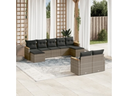 Vidaxl 9 Pcs Conjunto Sofás P/ Jardim Com Almofadões Vime Pe Cinzento