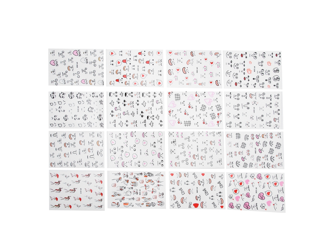 16pcs Adesivo De Arte De Unha Decorativo Cartoon Para Casa E Salão De Beleza Com 16 Estilos Ambiental Resina