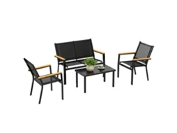 Conjunto Jardim 4 Peças Sofá 2 Poltronas Mesa Vidro Preto