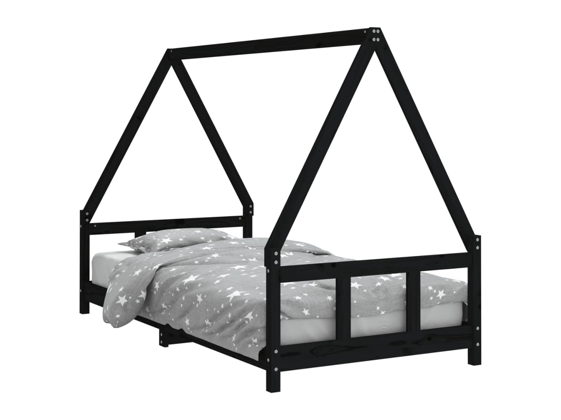 Kids Bed Frame, Kids Bed Frames Vidaxl Preto Madeira De Pinho (90 X 190 Cm)