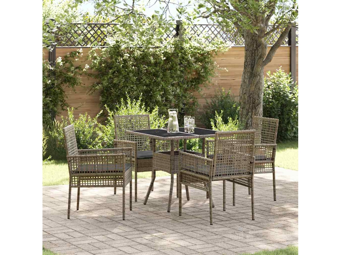 Vidaxl Conjunto De Jantar Para Jardim 5 Pcs Cinzeto Vime Pe