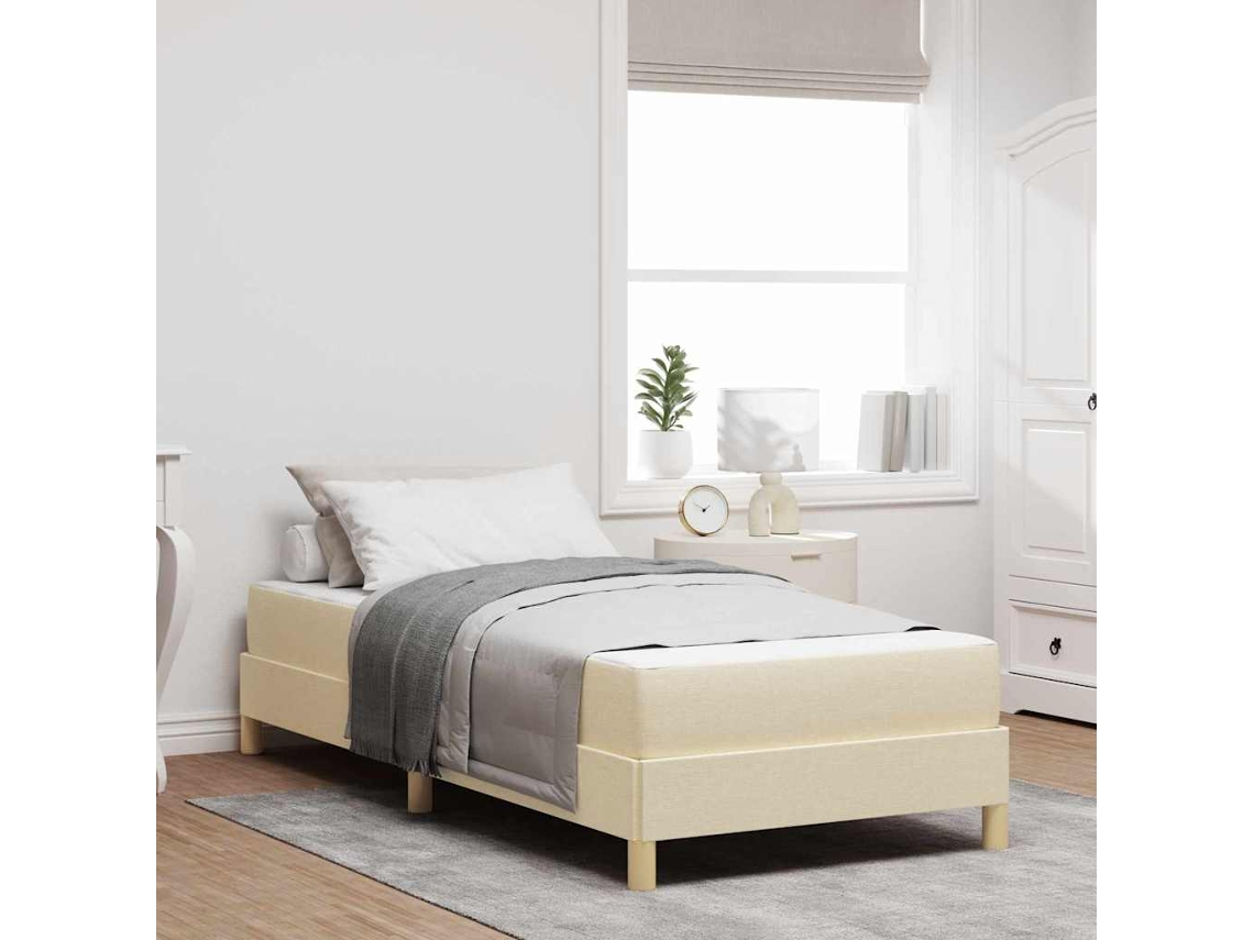 Vidaxl Cama Box Com Colchão Creme 90 X 200 Cm Tecido
