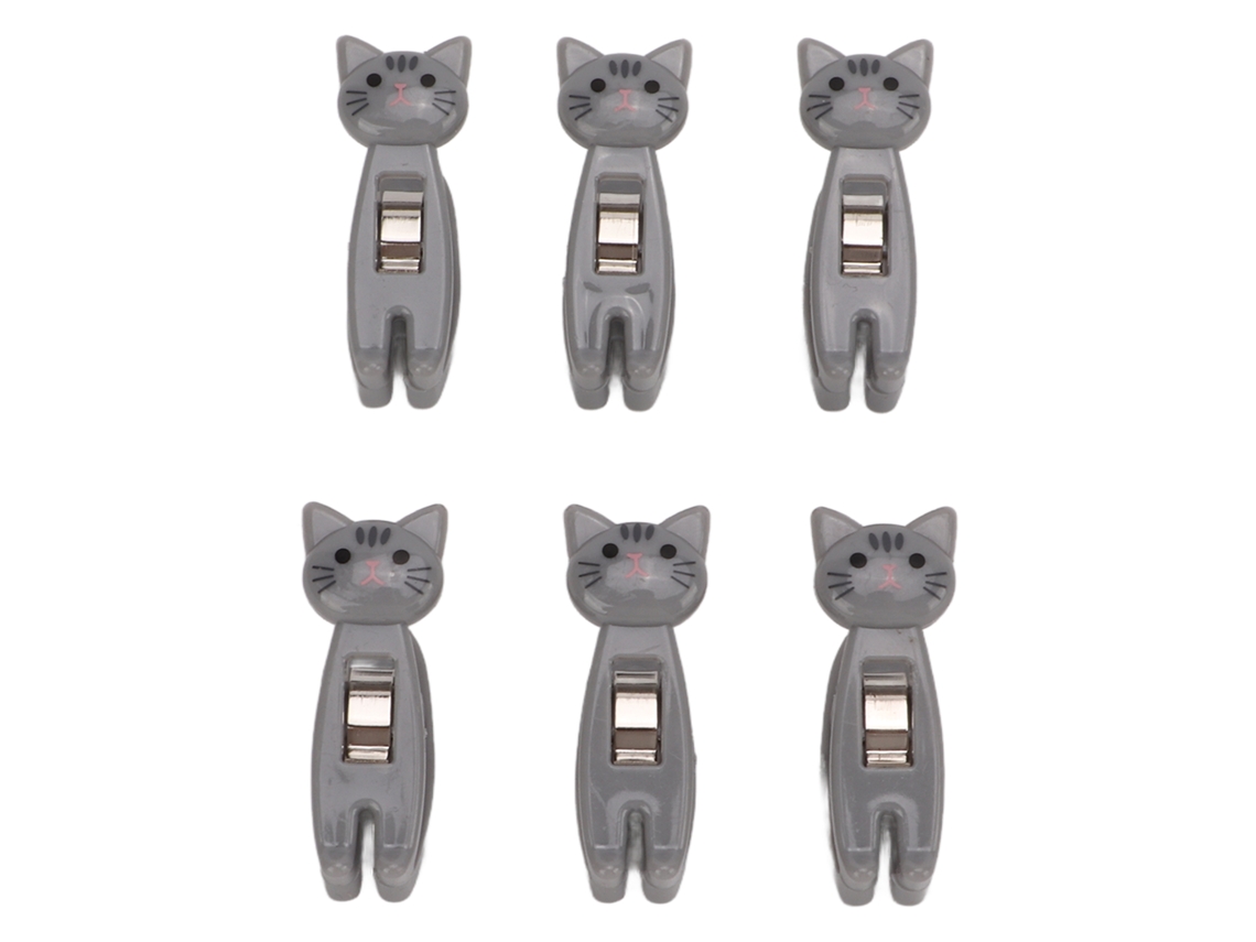 6pcs Clip Para Snacks De Gato Con Mango Antideslizante Clip De Bolsa De Alimentos Gris