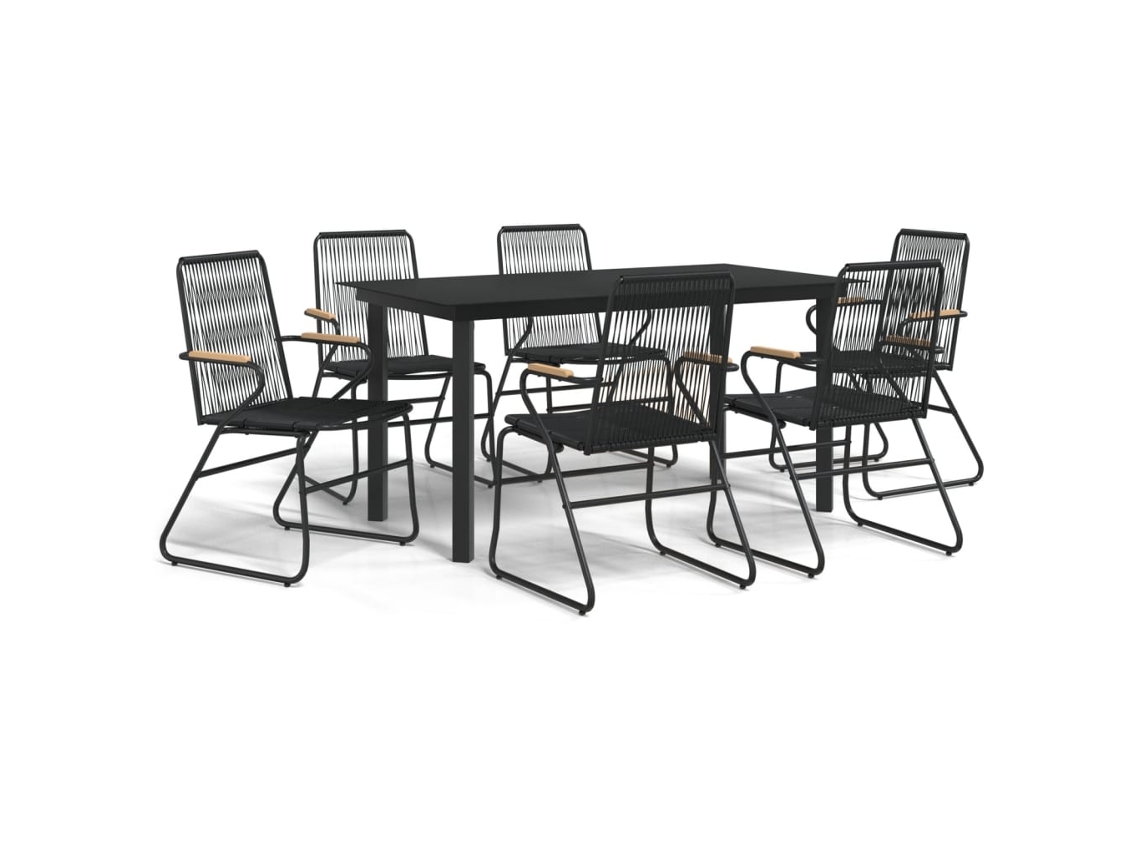 Conjunto Jantar Jardim 7 Pcs Vime PVC Preto MAISON EXCLUSIVE