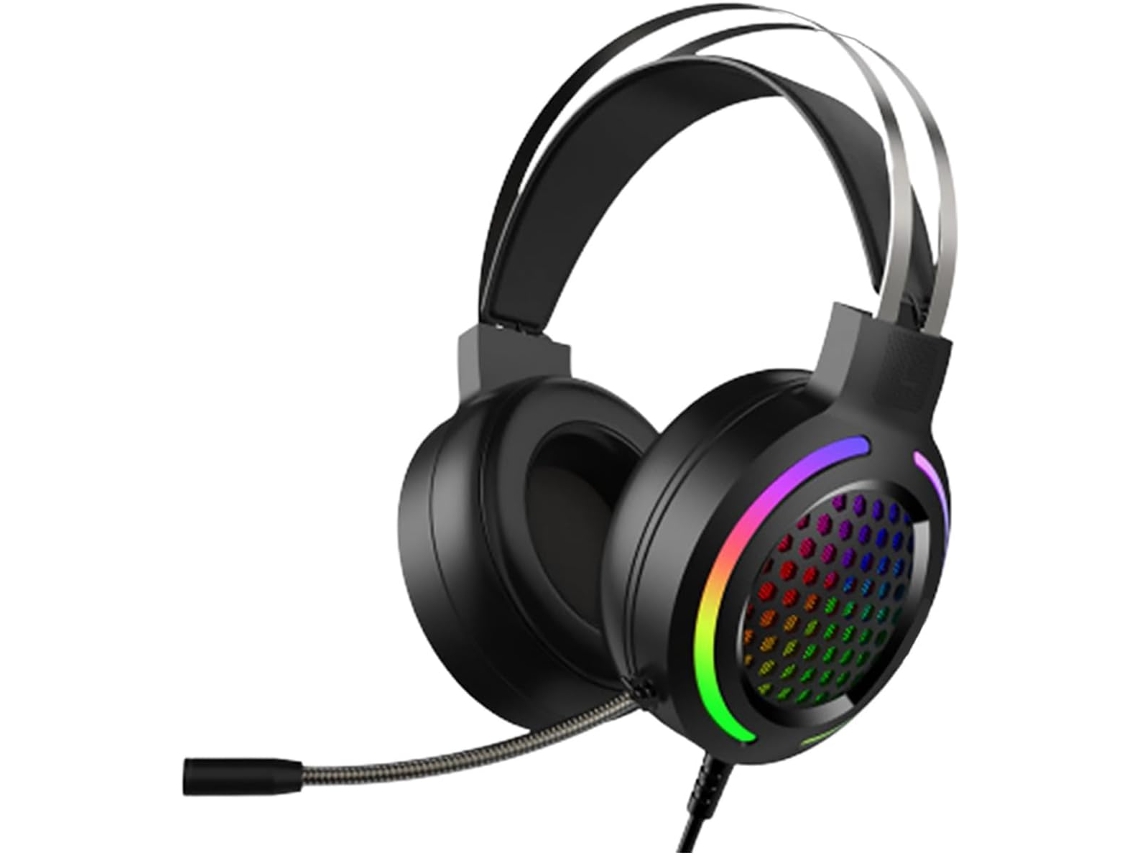 Fone De Ouvido Gamer Com Fio, Preto Com Iluminação Rgb, Cancelamento De Ruído, Confortável Para Jogos De Pc.