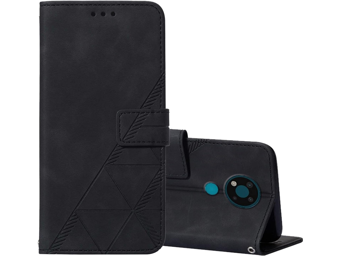 Película de Ecrã Fólio com Cordão Protetora Hd Fecho para Nokia 3.4/5.4 HONGWE. Pele Sintética Preto