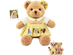 Urso De Pelúcia Personalizado Com Vestido Xadrez E Nome Foto.