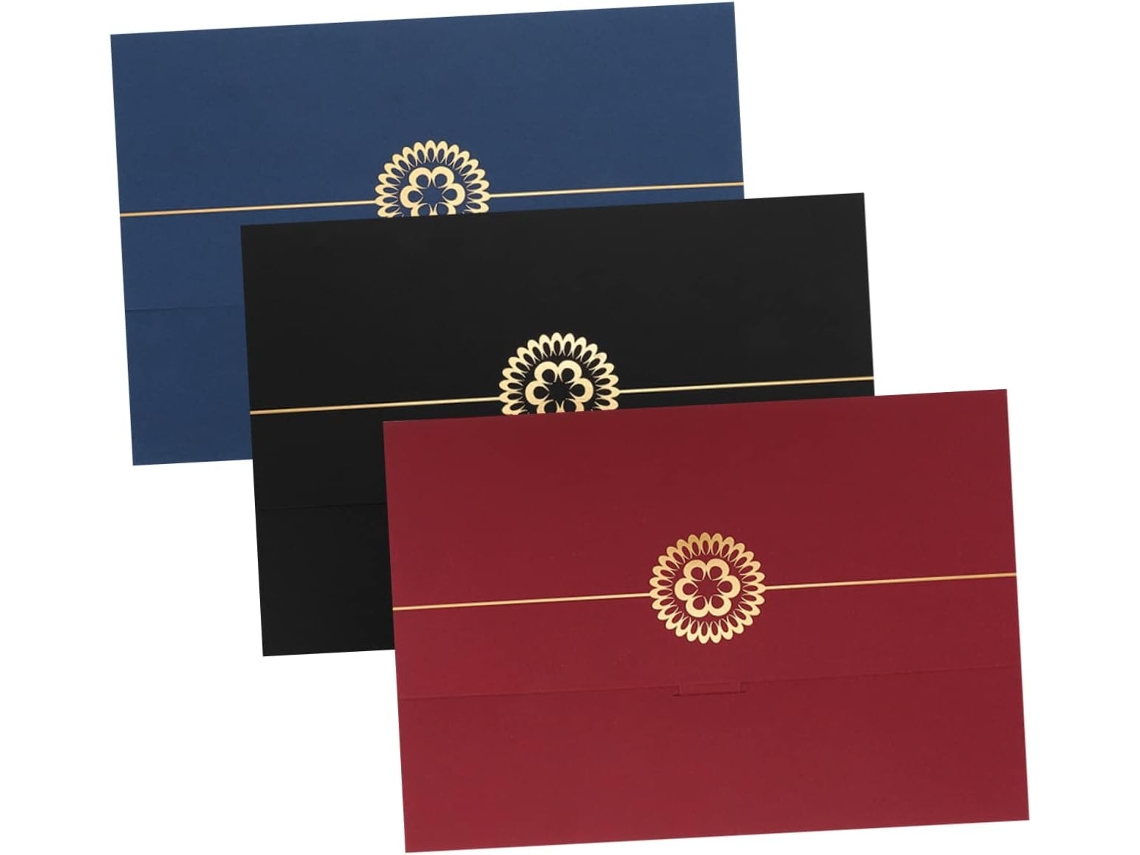 Pasta Para Certificados De 3 Peças, Porta Documentos Em Papel Para Diplomas, Porta Diploma Azul Pa Gokoco