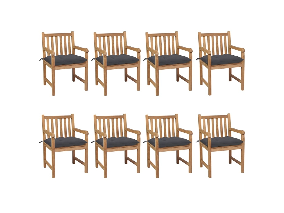 Vidaxl Cadeiras De Jardim C/ Almofadões Antracite 8 Pcs Teca Maciça