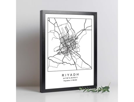 Póster NACNIC Mapa da Cidade Riyadh Nordic Style em Preto e Branco.