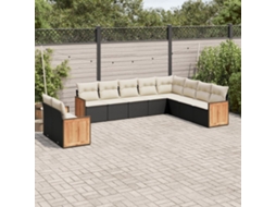 Jogo de Sofá Jardim 10 Peças C/ Almofadões Vime Pe Preto Dkd Home Decor